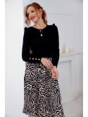 Pleated skirt with a belt, black and beige 3333 - Online store - Boutique